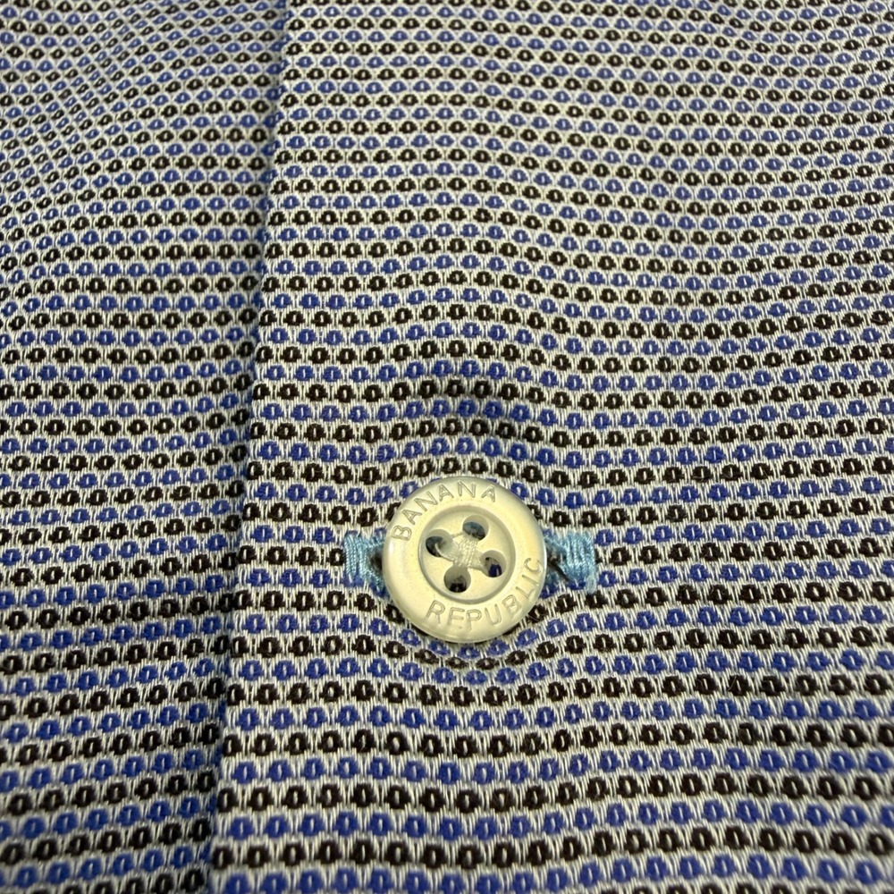 Banana Republic Grant Fit Mens M Cotton Stretch Blue Micro Pattern Shirt - Picture 2 of 6